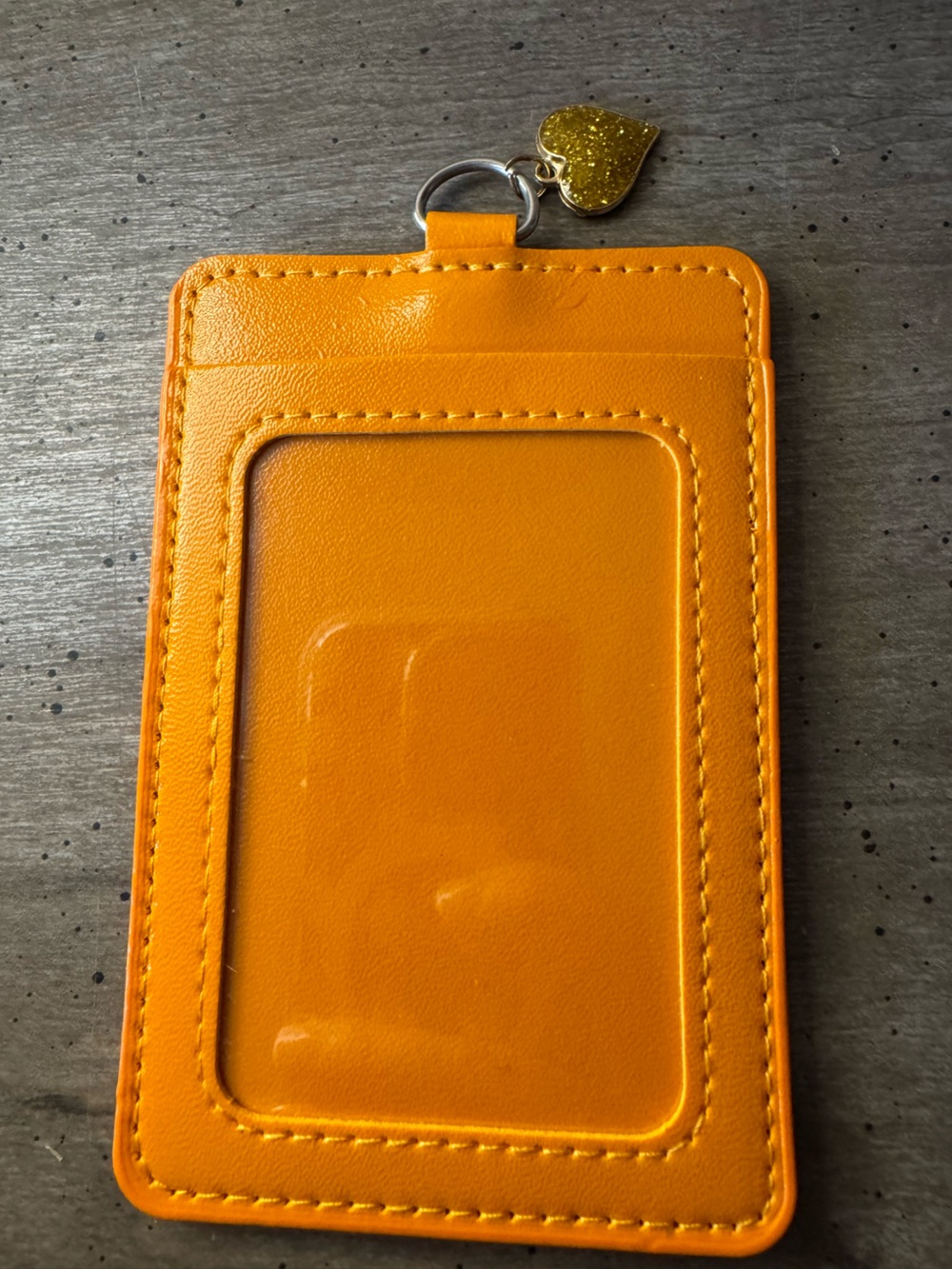 Orange Card ID or Badge Holder with Heart Charm